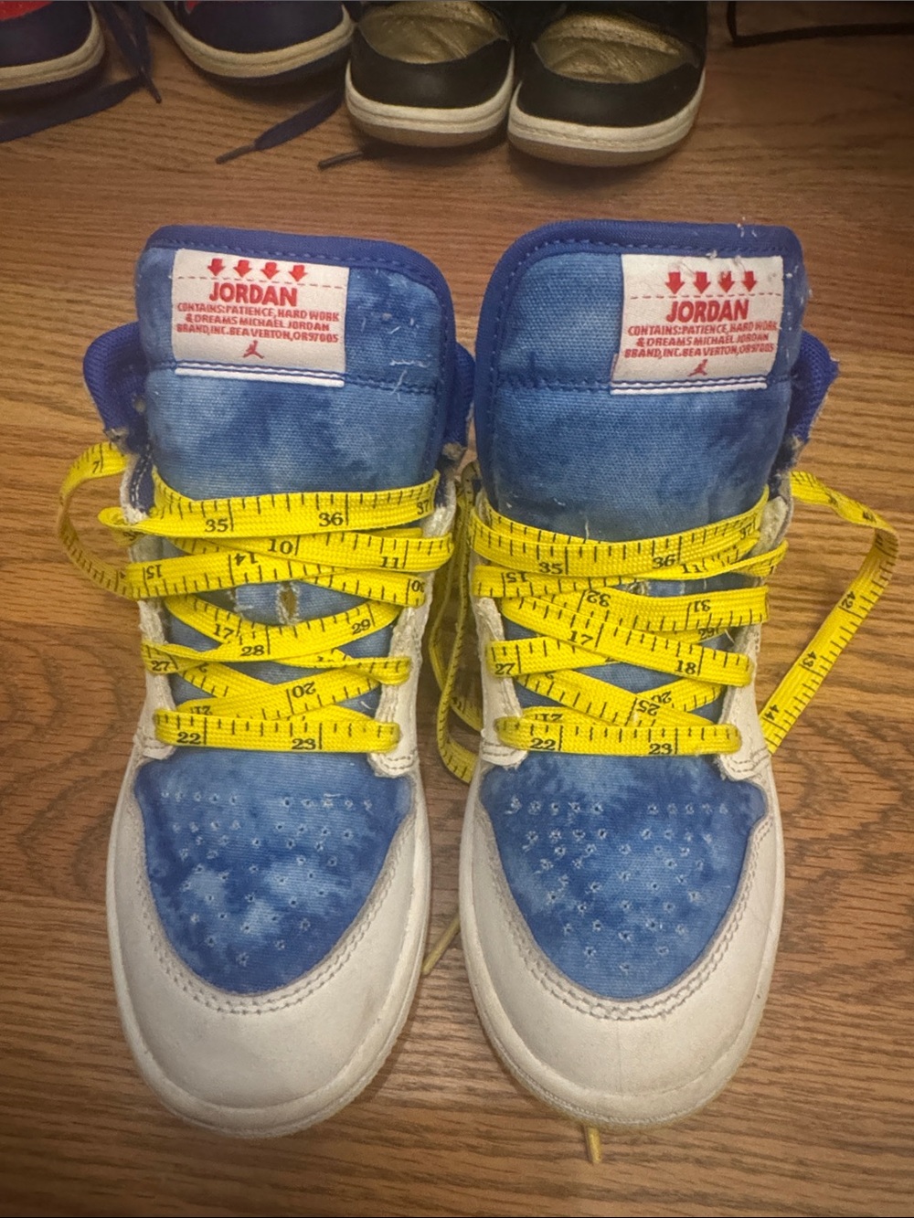 Jordan Kids High-Top Sneakers in Blue, White and Yellow
